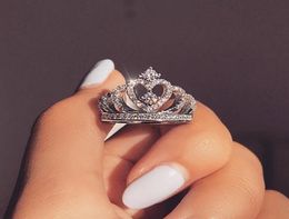 Women Crown Rhinestone Finger Ring Silver Rose Gold Bling Bling Crystal Crown Ring Fashion Jewellery for Gift4558087