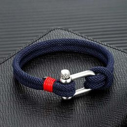 Charm Bracelets MKENDN Mens Nautical Double Strand U shape Shackle Survival Rope Bracelet Women Outdoor Camping Rescue Emergency Rope Jewelry Y240510