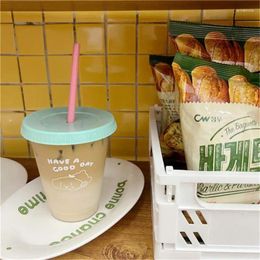 Mugs Straw Cup Reusable Bpa Free For Coffee Juice Milk Tea Korean Style Wholesale Taza Kids Water Bottle With Lid Portable Cute