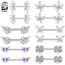 Nipple Rings 2 pieces of 316L steel maple leaf nickel ring barbell butterfly wing shield perforated suitable for women perforated body Jewellery Y240510