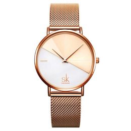 New SHENGKE High Quality Quartz Movement Watches Leather Strap Dress Wrsitwatch Gold Watchband Dress Wrsitwatch Ultra Thin Dial gifts 320q