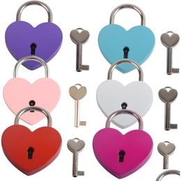 Door Locks Creative Alloy Heart Shape Keys Padlock Mini Archaize Concentric Vintage Old Antique With Home Garden Building Drop Delive Dh5W6