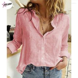 Women's Blouses PULABO White Yellow Shirts Button Lapel Cardigan Top Lady Loose Long Sleeve Oversized Shirt Womens Autumn Blusas Mujer