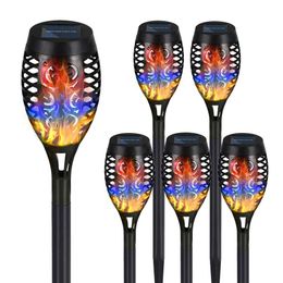 Tiki Torches Outside, 6 Pack Torch Light with Colourful Flickering Flame, Outdoor Garden Decor, Waterproof Solar Pathway Lights for Walkway Patio Path Yard