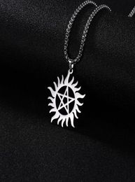 Skyrim Stainless Steel Shining Sun Pentagram Pendant Necklace supernatural Dean Statement Box Chain Necklaces Jewellery for Men8523477