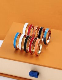 Stainless Steel Colorful Band Rings for Women Men jewelry letter Gold Silver Rose Ring with box6806258