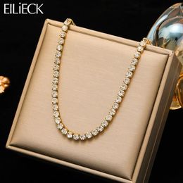 Chains EILIECK 316L Stainless Steel Luxury White Zirconia Crystals Necklace For Women Trend Neck Chain Waterproof Jewellery Gift