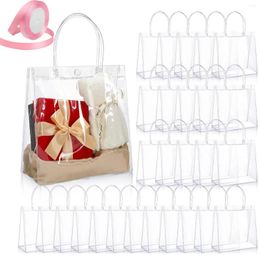 Gift Wrap 30 Pcs Clear Gifts Bags With Handles Wedding 1 Roll Of Ribbon Reusable Shopping For Baby Shower/Party
