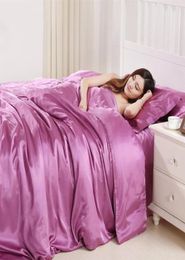 Satin Silk Bedding Set Queen Size Luxury Soft 3D Duvet Cover King Purple Home Textile Twin Family Bed Cover with Pillowcase319t8491713