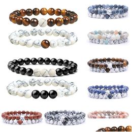 Beaded 2Pcs/Set Couple Distance Bracelet Natural Stone Strand Bracelets Homme Charm Yoga Jewellery Gifts For Women Men Best F Dhgarden Dhmnh