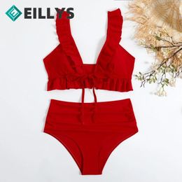 Women's Swimwear 2024 Solid Lace Up Women Push Bikini Ladies Brazilian Bathing Suit Beach Wear Biquini Bather Sexy Ruffle Set