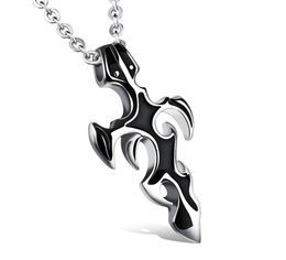 Chinese Style Sword Symbol Pendant Necklace for Men Cross Jewelry Titanium Steel Necklace Cowboy Anti Allergy Boyfriend Gift9360430