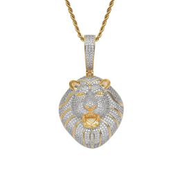 Hip hop Iced Out Bling CZ Lion head Pendant Iced Out Animal Necklace With Rope Chain Fashion Jewelry1385322