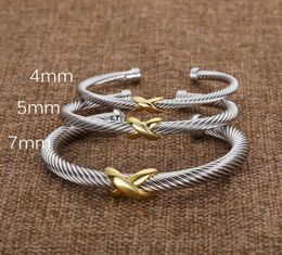 Silver Designer Braided Fashion Jewelry Bangle ed X Cross Bracelet Gold Bracelets Cuff Charm 925 Zircon Luxury Birthday9472158