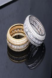 Hip Hop With Side Stones Micro Paved Cubic Zirconia Bling Ice Out Round Finger Rings for Men Rock Rapper Jewelry3059182