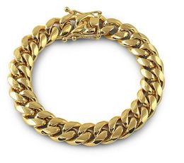 Solid 18k Gold Stainless Steel Mens Thick Heavy Miami Cuban Link Chain Bracelet 8mm14mm Bracelets Men Punk Curb Chain Double Safe1724062