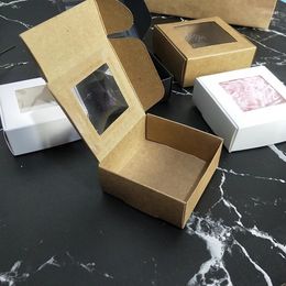 Gift Wrap 50pcs Folding Kraft Paper Box With Transparent PVC Window Packaging Present Cajas De Carton