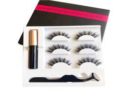3 Pairs Magnetic Eyelashes False Lashes Liquid Eyeliner Tweezer eye makeup set 3D magnet False eyelashes DHL 9331082