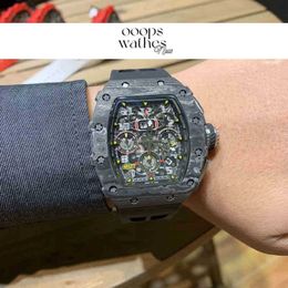 Luxury Watch Date Wine Barrel Watch RM11-03 Serie 7750 Timing-Funktion Kohlefaserklebeband Männer