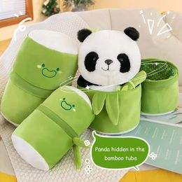 1 Set Cute Bamboo Tube Panda Plush Kawaii Tearful Panda Stuffed Animal Plushie Super Soft Hugging Pillow 240509