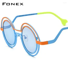 Sunglasses FONEX Titanium Men 2024 Retro Vintage Round UV400 Polarized Sun Glasses For Women Shades F85823T