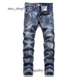 Purple Jeans Designer Mens Mens Jeans High Street Jeans for Mens Embroidery Pants Womens Oversize Ripped Patch Hole Denim Straight Fashion Streetwear Slim 4389