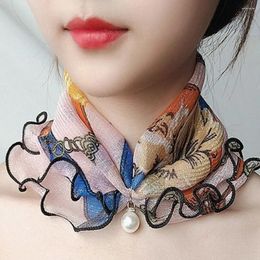 Scarves Elastic Hair Band Ruffle Edge Sunscreen Scarf Printing Flower Printed Female Shawl Summer Bib Korean Style