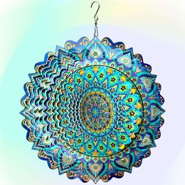 Hippolytusiart Wind Mandala Pea Blue Ocean,wind Spinner and Garden,gifts for Women Mom Grandma Wife Father,12inch 3D Kinetic Yard Art Decorations