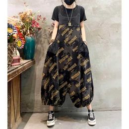 Women's Jumpsuits Rompers Denim Jumpsuits for Women Oversized Printed Lantern Pants Vintage One Piece Outfit Women Clothes High Strt Loose Casual Romper Y240510