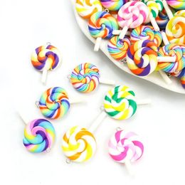 Big Colourful Spiral Lollipop Resin Charms 5pcs Cute Rainbow Candy Pendants for DIY Girls Jewellery Keychain Crafts Accessories 240507