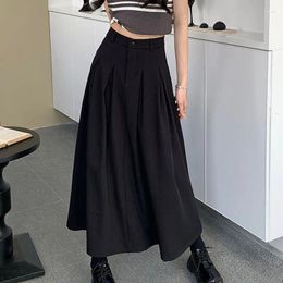 Skirts Elegant Women Long Black Suits For Female Pockets OL Casual Loose A-Line High Waist Midi Skirt 2024 Spring Summer SK35