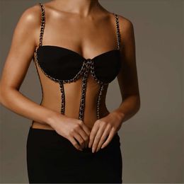 High-end Designer Sexy See-through Women's Mini Slit Fit Black Dress Corset Top Sling Summer Mini Skirt FZ2405102