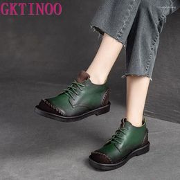 Casual Shoes GKTINOO Square Toe Lace Up Thick Soled Boots For Women Platform Ankle Genuine Leather Autumn Luxury Sewing Causal