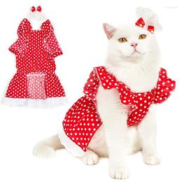 Dog Apparel Princess Style Pet Dress Fashion Sweet Skirt Comfortable Breathable Flying Sleeve Polka Dot Red Clothes