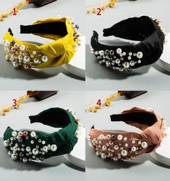 whole Sweet Plain Fashion Knot Big Pearls Turban Hairbands for Makeup Wide Hair Hoop Headbands for Women Grils Headwear42920184600473