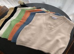 2020 Autumn Retro Solid Color Plush Velvet Vneck Woolen Knit Vest Women039s High Waist Short ISshaped Sleeveless Sweater Vest4107358