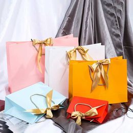 3Pcs Gift Wrap Wholesale Paper Gift Bags with Ribbon Bow Recycled Wedding Shopping Bags with Handles Clothing Cosmetic Jewellery Packaging Bags