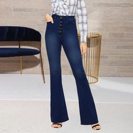 Women's Jeans Blue Button Flare Women High Waist Denim Trousers Casual Flared Pants Office Lady Slim Boot Cut Streetwear