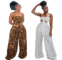 Summer Sexy 2 Piece Outfits for Women Fashion Dot Leopard Print Vneck Wrapped Chest Top Loose Wide Leg Pants Sets Plus Size6017369