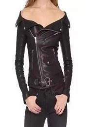 2018 Autumn Off Shoulder Faux Pu Leather Jacket Women Outerwear Slim Coat Short Zipper Basic Jackets Punk Rock Female WF6086946125