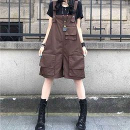 Women's Jumpsuits Rompers Cotton Jumpsuits Women Solid Overalls Loose Oversized Playsuits Casual One Piece Outfit Women Wide Leg Shorts Five-point Pants Y240510