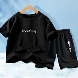 Clothing Sets 2PCS Toddler Boys Clothes Set Good Life Letter Print Short Sleeve Top Shorts Suit Fashion Casual Outfit For Kid 3-14 Years