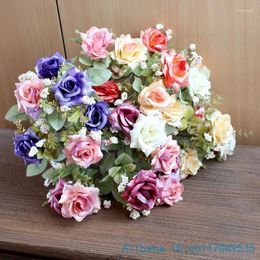 Decorative Flowers 1 PCS Artificial Flower Silk Rose Wedding Bouquet Home Decoration 4 Colours Available F76