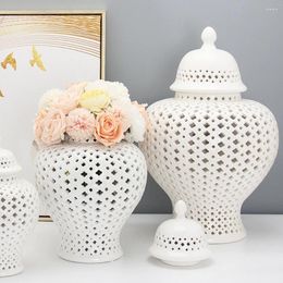 Storage Bottles Home Supplies White Vase Vintage Delicate Flower Arrangement Porcelain Ceramic Hollow Tabletop Holder Decor