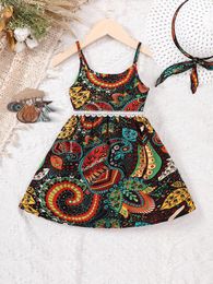 Girl Dresses Girls Summer Retro Ethnic Style Hanging Strap Lace Dress For Primary And Secondary School Children Aged 2-6