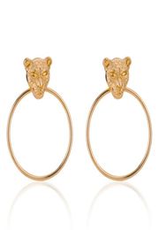 Ciycle earring Yellow Gold tone Cheetah Leopard Head hollow earring gift for her1102841