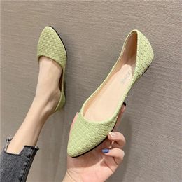 Casual Shoes Versatile Woven Material Soft Leather Soles Women's Shallow Mouth Comfortable Flat Single Scoop