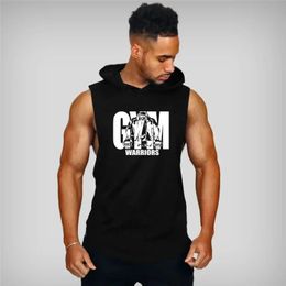 Muscleguys Gym Clothing Mens Bodybuilding Hooded Tank Top Cotton Sleeveless Vest Sweatshirt Fitness Workout Sportswear Tops Male 240429