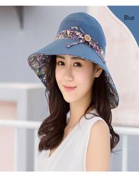 Women Fashion Foldable Beach Hat With Bowknot Summer Wide Brim Print Floral Cap UV Protection Sun Hats5069789