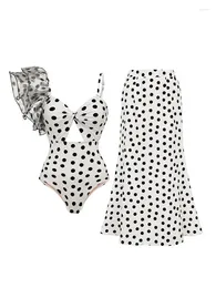 Women's Swimwear Vintage Polka Dot Ruffled 1 Piece Swimsuit Women 2024 Sexy One Shoulder Hollowed Out Bikini Beach Outfit Mesh Cover Up